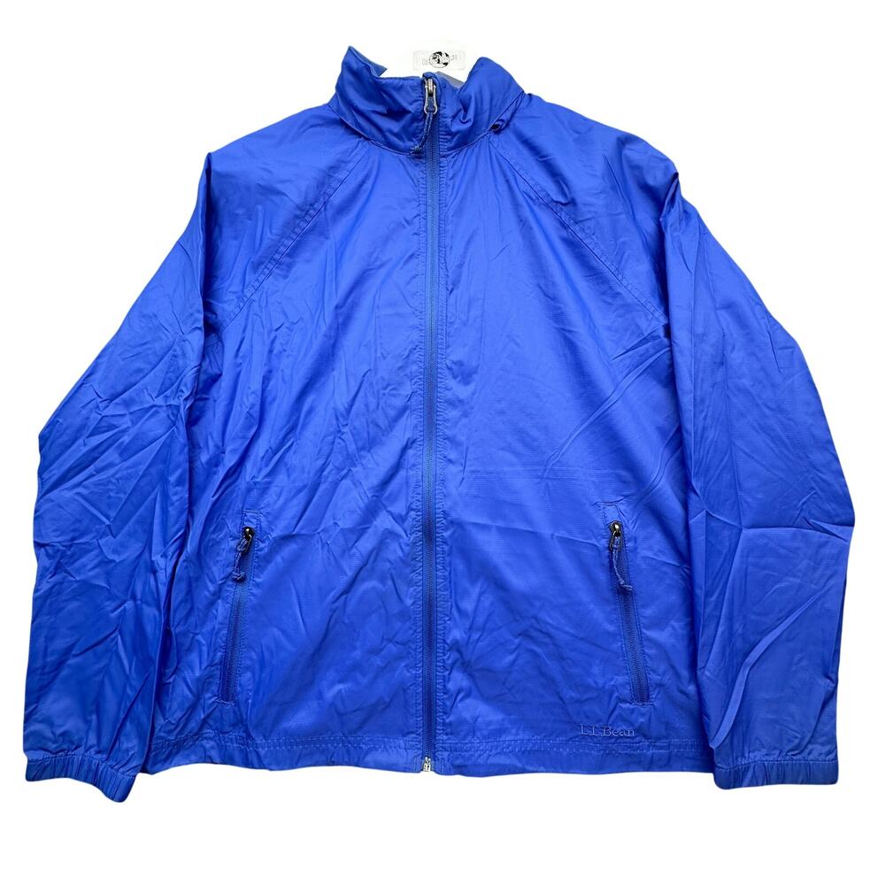 LL Bean Ripstop Nylon Hooded Windbreaker Jacket Womens Medium Blue Lightweight